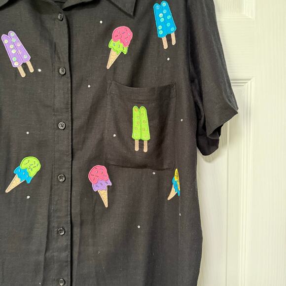 The Quacker Factory Linen Blend Embroidered Ice Cream Popsicles Top Size 1X - Picture 6 of 13